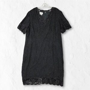 Vintage 80s Black Beaded Silk Shift Dress 3XL